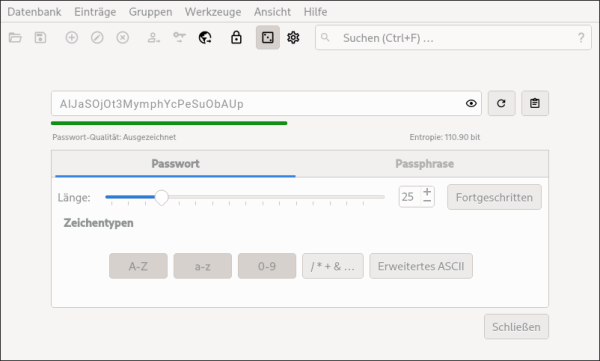 Der Passwort-Generator von KeePassXC